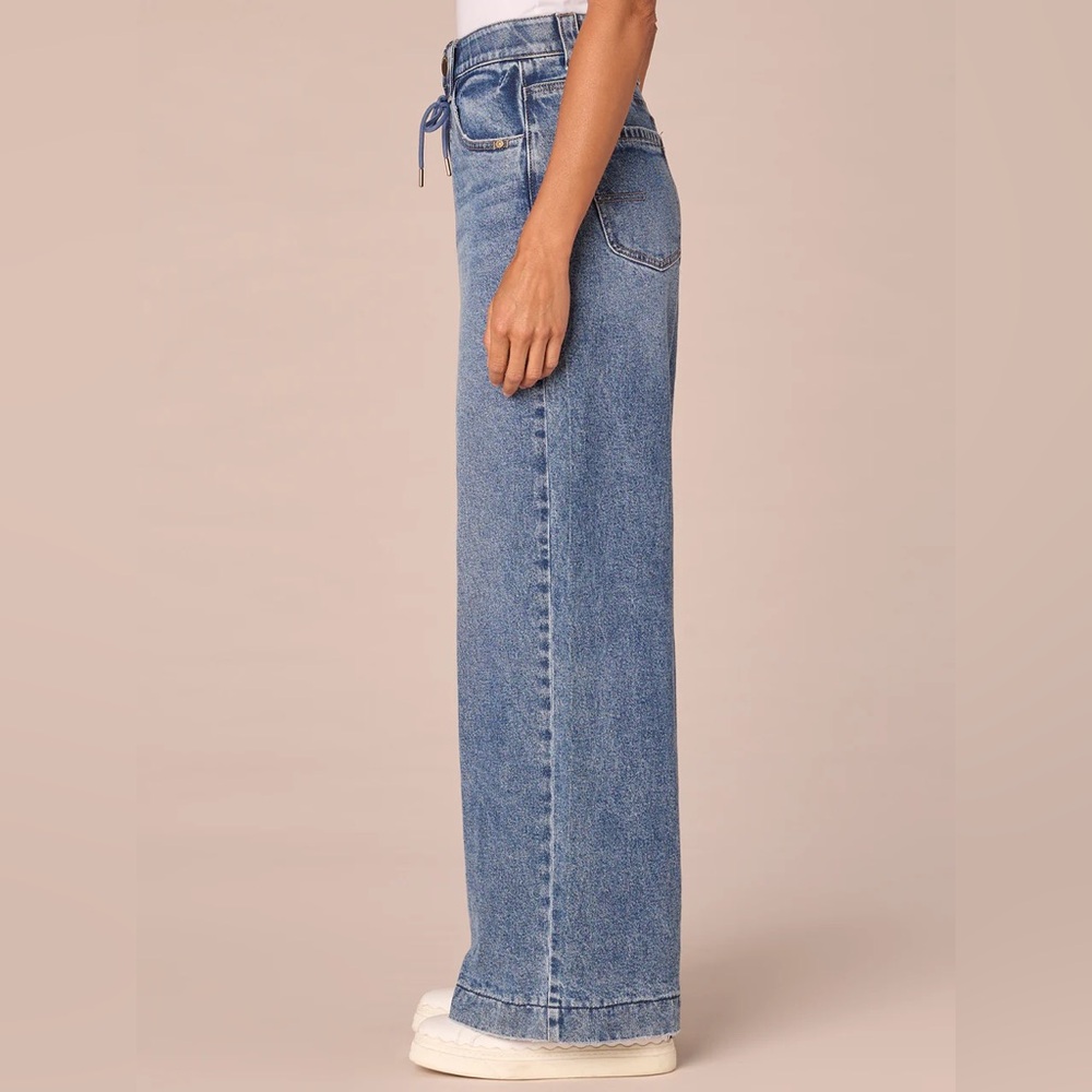 Democracy "Ab"solution Skyrise Drawstring Waistband Wide Leg Jeans, Dark Indigo - Picture 7 of 9